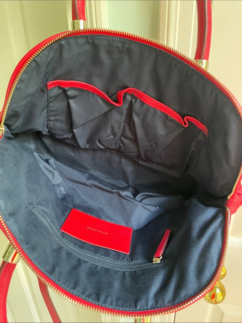 Cole Haan Quilted Dome Satchel in Red with Gold Hardware - Picture 2 of 4